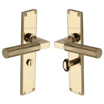 Picture of Bauhaus Knurled Bathroom Door Handles In Polished Brass Finish - VT9330-PB Picture of Bauhaus Knurled Bathroom Door Handles In Polished Brass Finish - VT9330-PB