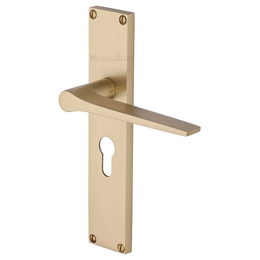 Picture of Gio Euro Profile Door Handles In  Satin Brass Finish - VT8148-SB