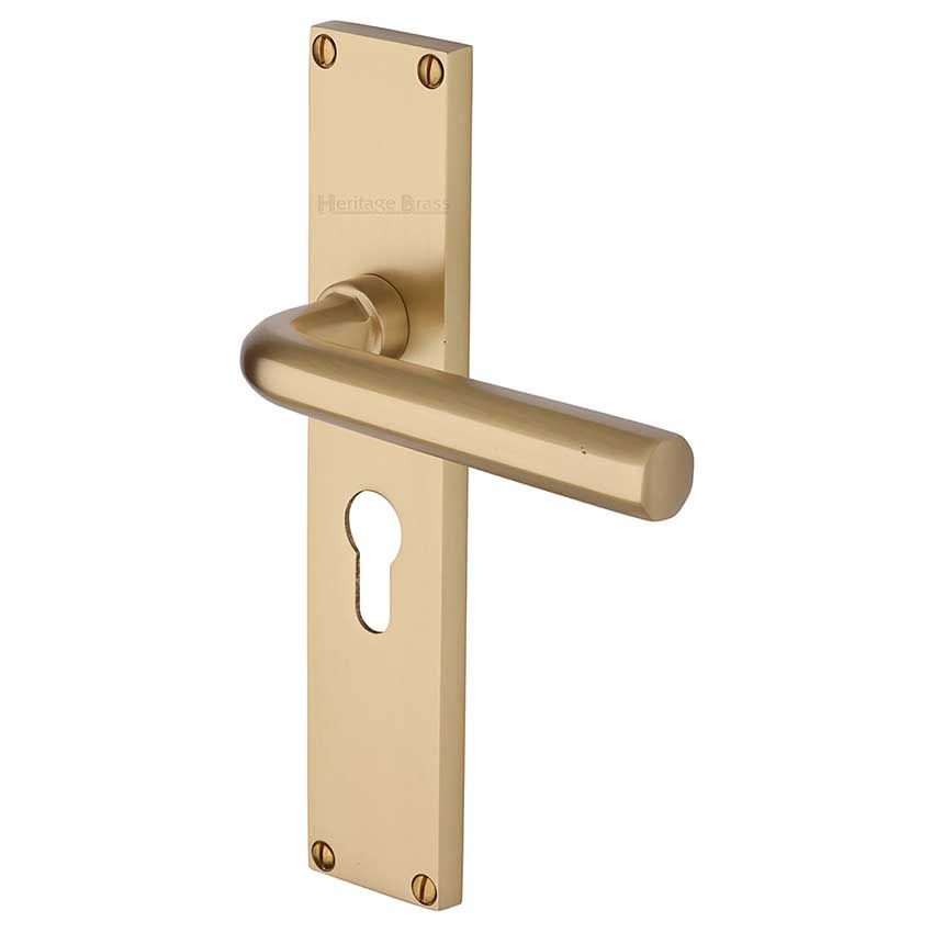Picture of Octave Euro Profile Door Handles In Satin Brass Finish - VT5948-SB