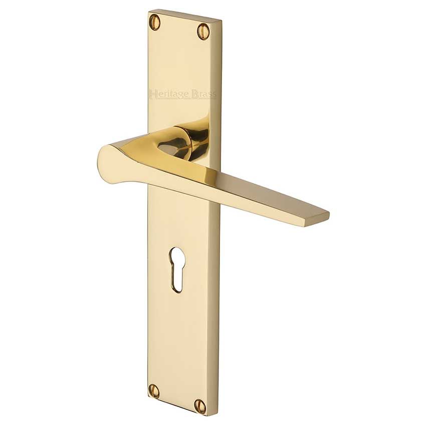 Picture of Gio Lock Door Handles In  Polished Brass Finish - VT8100-PB-EXT