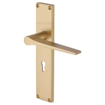 Gio Lock Door Handles In  Satin Brass Finish - VT8100-SB Picture of Gio Lock Door Handles In  Satin Brass Finish - VT8100-SB