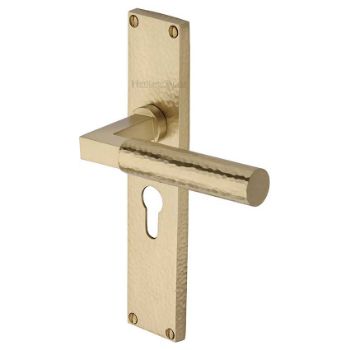 Bauhaus Hammered Euro Profile Door Handles In Satin Brass Finish - VTH4348-SB Picture of Bauhaus Hammered Euro Profile Door Handles In Satin Brass Finish - VTH4348-SB
