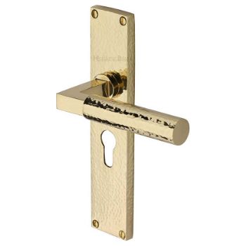 Bauhaus Hammered Euro Profile Door Handles In Polished Brass Finish - VTH4348-PB Picture of Bauhaus Hammered Euro Profile Door Handles In Polished Brass Finish - VTH4348-PB