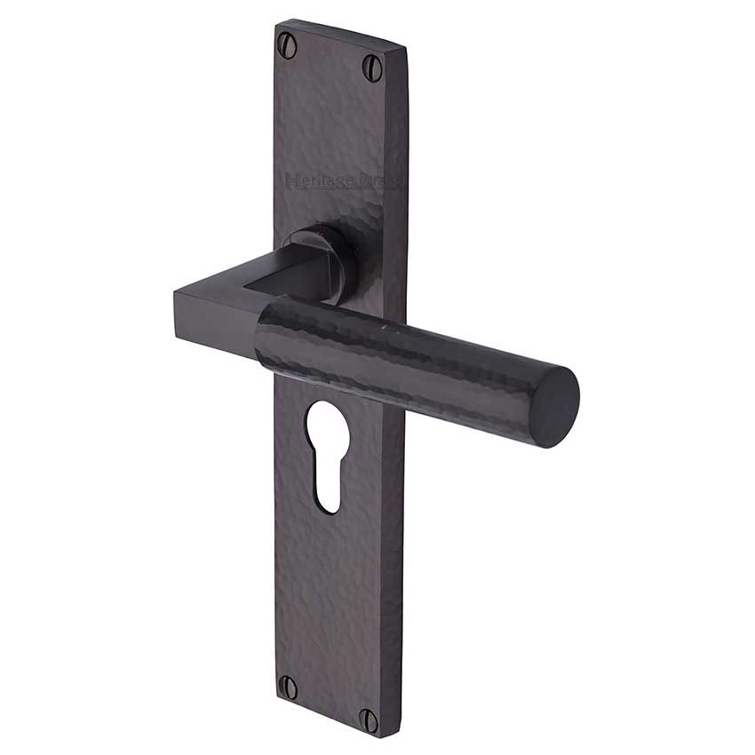 Picture of Bauhaus Hammered Euro Profile Door Handles In Matt Bronze Finish - VTH4348-MB