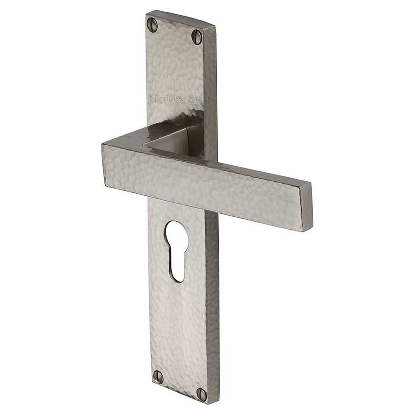 Picture of Delta Hammered Euro Profile Door Handles In Satin Nickel Finish - VTH3348-SN