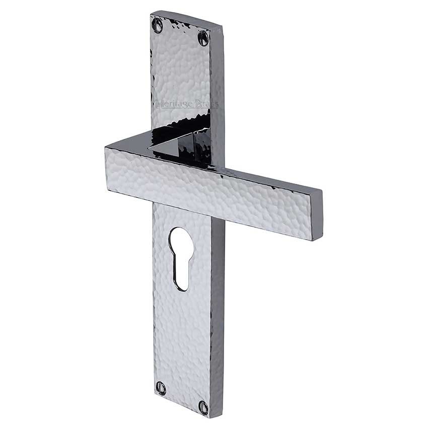 Picture of Delta Hammered Euro Profile Door Handles In Polished Chrome Finish - VTH3348-PC