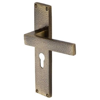Picture of Delta Hammered Euro Profile Door Handles In Antique Brass Finish - VTH3348-AT Picture of Delta Hammered Euro Profile Door Handles In Antique Brass Finish - VTH3348-AT