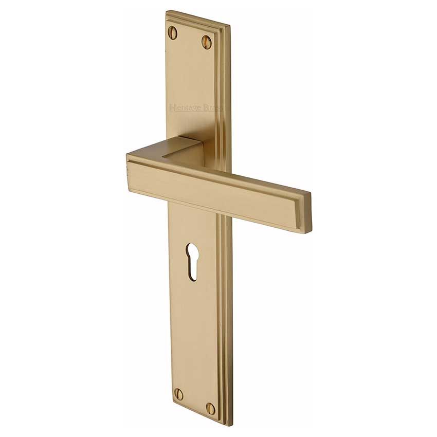 Picture of Atlantis Lock Door Handles In Satin Brass Finish - ATL6700-SB-EXT