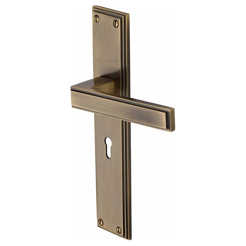 Picture of Atlantis Lock Door Handles In Antique Brass Finish - ATL6700-AT-EXT