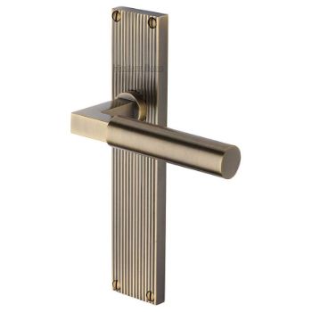 Bauhaus Reeded Backplate Door Handles In Antique Brass Finish - RR7310-AT-GP Picture of Bauhaus Reeded Backplate Door Handles In Antique Brass Finish - RR7310-AT-GP