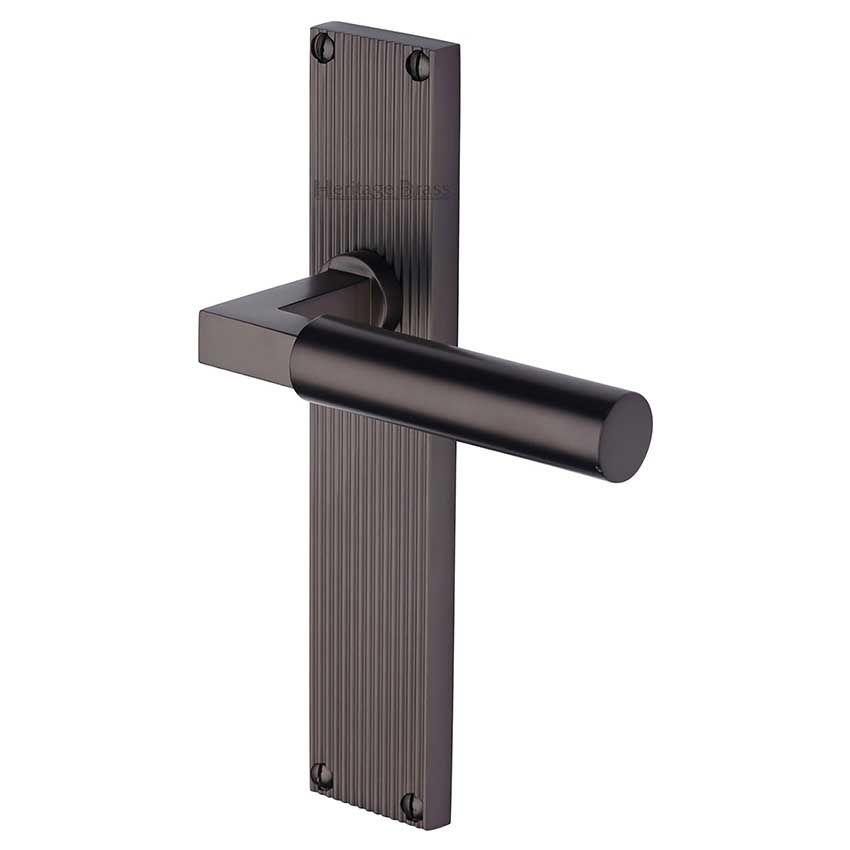 Picture of Bauhaus Reeded Backplate Door Handles In Matt Bronze Finish - RR7310-MB-GP