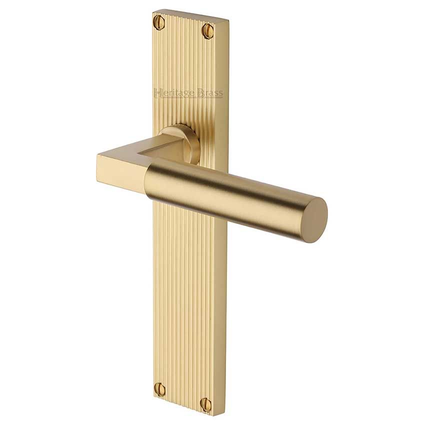 Picture of Bauhaus Reeded Backplate Door Handles In Satin Brass Finish - RR7310-SB-GP