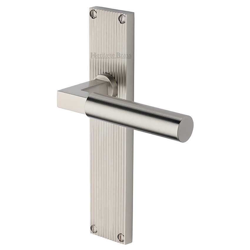 Picture of Bauhaus Reeded Backplate Door Handles In Satin Nickel Finish - RR7310-SN-GP