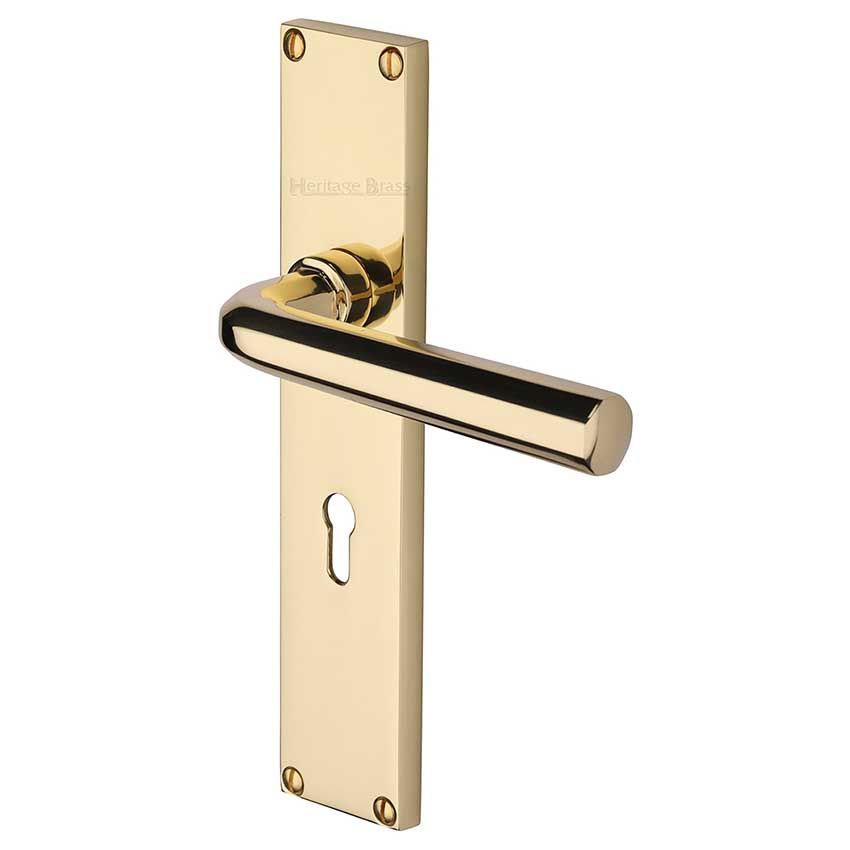 Picture of Octave Lock Door Handles In Polished Brass Finish - VT5900-PB-EXT