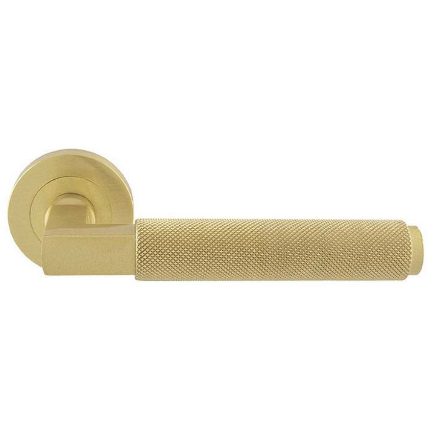 Picture of Terazzo Door Handle on a Round Rose in Satin Brass - EUL060SB