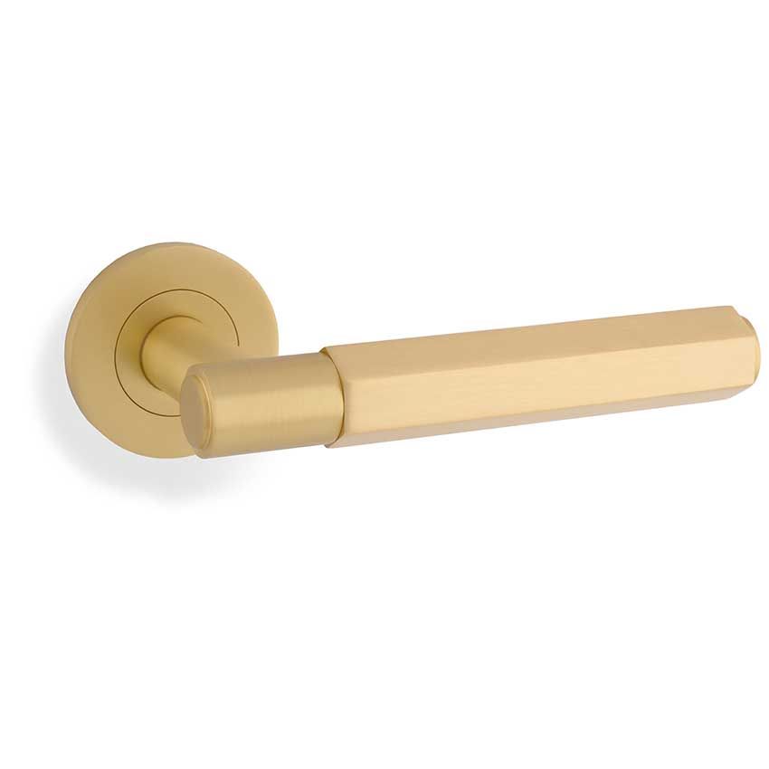 Picture of Alexander and Wilks - Spitfire Hexagon Door Handle on Round Rose - AW224SB