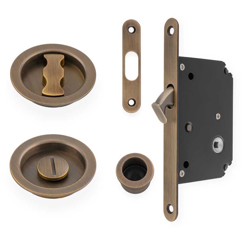 Picture of Radius Sliding Door Lock Set - Antique Brass - AW110RAB