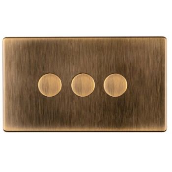 3 Gang Led Push On Off 2Way Dimmer In Antique Brass - AB3DLED Picture of 3 Gang Led Push On Off 2Way Dimmer In Antique Brass - AB3DLED