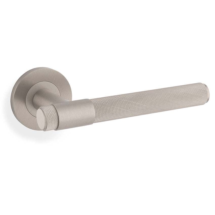 Picture of Alexander & Wilks Knurled Kingston Lever on Rose In Satin Nickel - AW240SN
