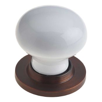 White Porcelain Mortice Door Knob on a dark bronze rose  - JC10+JC80RDB Picture of White Porcelain Mortice Door Knob on a dark bronze rose  - JC10+JC80RDB