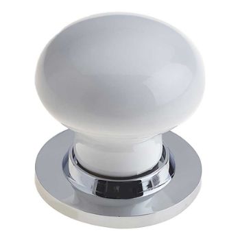 White Porcelain Mortice Door Knob on a Polished Chrome Rose  - JC10+JC80RPC Picture of White Porcelain Mortice Door Knob on a Polished Chrome Rose  - JC10+JC80RPC