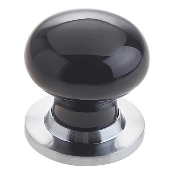 Black Porcelain Mortice Doo0r Knob on a Satin Chrome Rose  - JC60+JC80RSC Picture of Black Porcelain Mortice Doo0r Knob on a Satin Chrome Rose  - JC60+JC80RSC