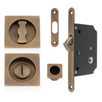 Square Sliding Door Lock Set - Antique Brass - AW111RAB Picture of Square Sliding Door Lock Set - Antique Brass - AW111RAB