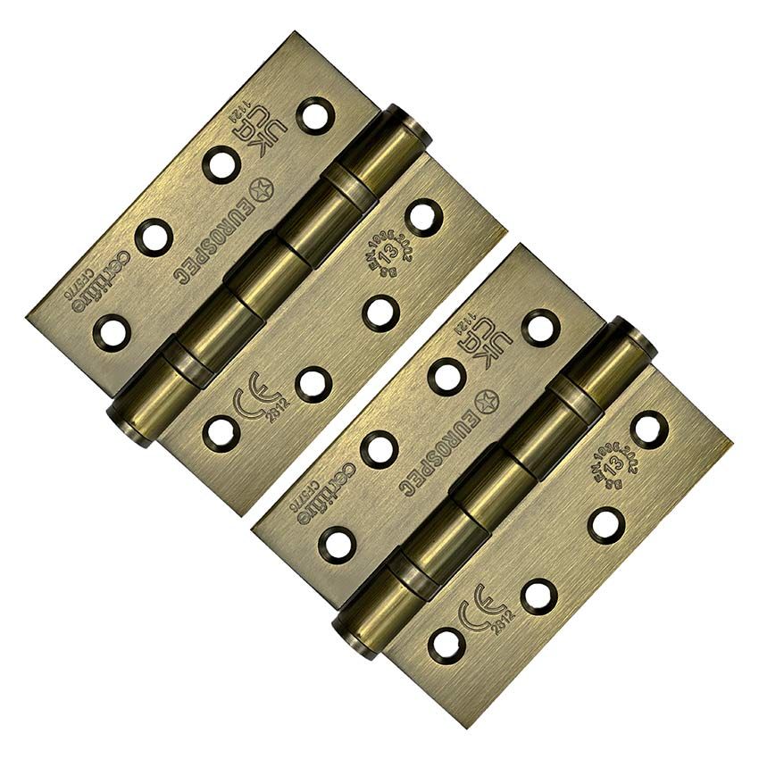 Picture of 4" (102mm) Grade 13 Antique Brass Fire Door Hinges - HIN1433P13AB