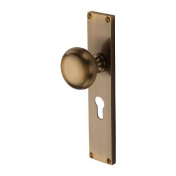Picture of Victoria Mortice Knob On A Euro Cylinder Lock Plate In Antique Brass - V9448-AT Picture of Victoria Mortice Knob On A Euro Cylinder Lock Plate In Antique Brass - V9448-AT