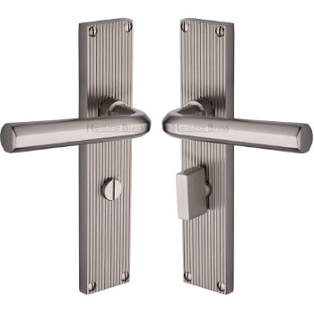 Picture of Octave Reeded Backplate Bathroom Door Handles In Satin Nickel Finish - RR3730-SN Picture of Octave Reeded Backplate Bathroom Door Handles In Satin Nickel Finish - RR3730-SN