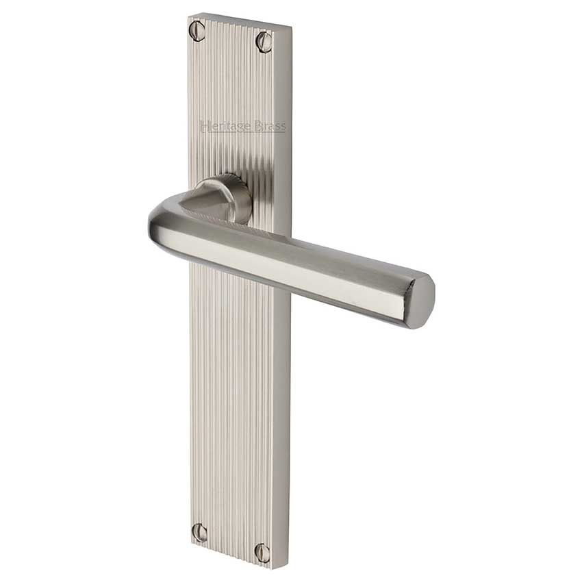 Picture of Octave Reeded Backplate Door Handles In Satin Nickel Finish - RR3710-SN-GP