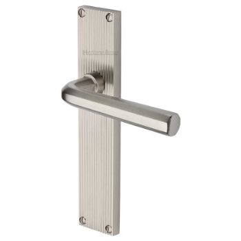 Picture of Octave Reeded Backplate Latch Door Handles In Satin Nickel Finish - RR3710-SN Picture of Octave Reeded Backplate Latch Door Handles In Satin Nickel Finish - RR3710-SN
