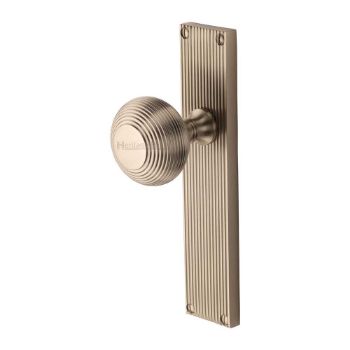 Beehive Reeded Mortice Knob On A Plate In Satin Nickel - V9510-SN Picture of Beehive Reeded Mortice Knob On A Plate In Satin Nickel - V9510-SN