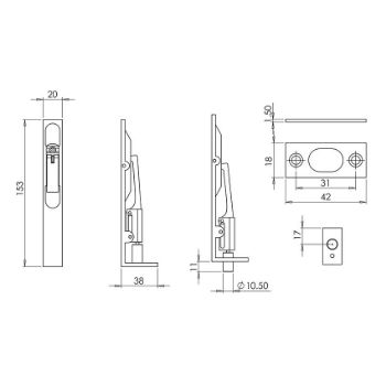 Picture of Matt black Lever Action Flush Bolt 150mm -  JMB50