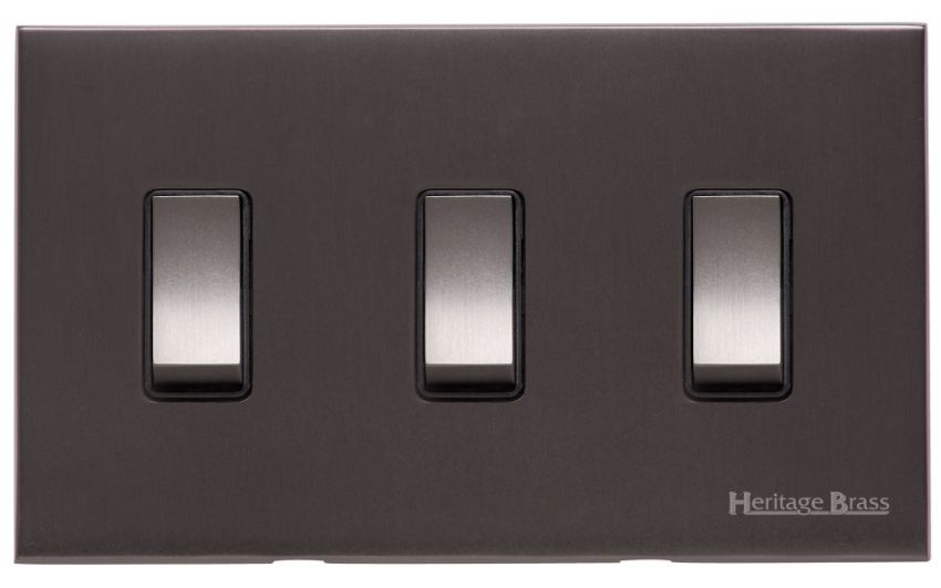Picture of 3 Gang Rocker Switch (10 Amp) Double Plate - Dark Bronze - W09.520.DBZ