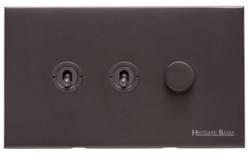Picture of 3G Mixed Toggle Dimmer Switch 2xToggle 1xTED - Matt Bronze - W09-2TOG-1TED