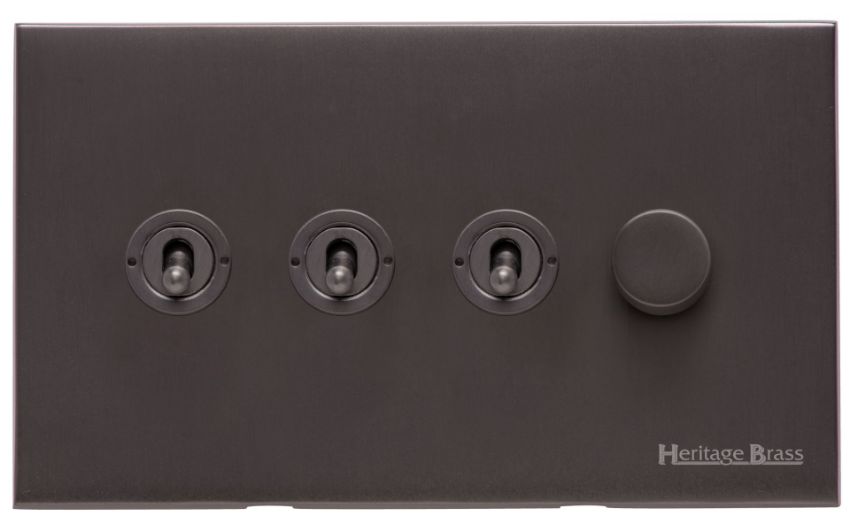 Picture of 4G Mixed Toggle Dimmer Switch 3xToggle 1xTED - Matt Bronze - W09-3TOG-1TED