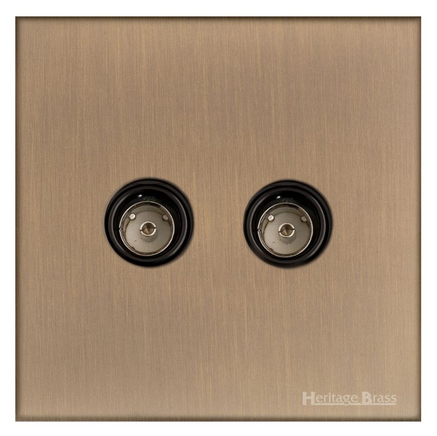 Picture of 2 Gang TV Coaxial Socket - Antique Brass - W91.681.BK