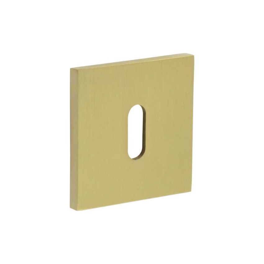 Picture of CR-T10 Satin Brass Standard Keyway Square Rose Escutcheon - CR-T10SB