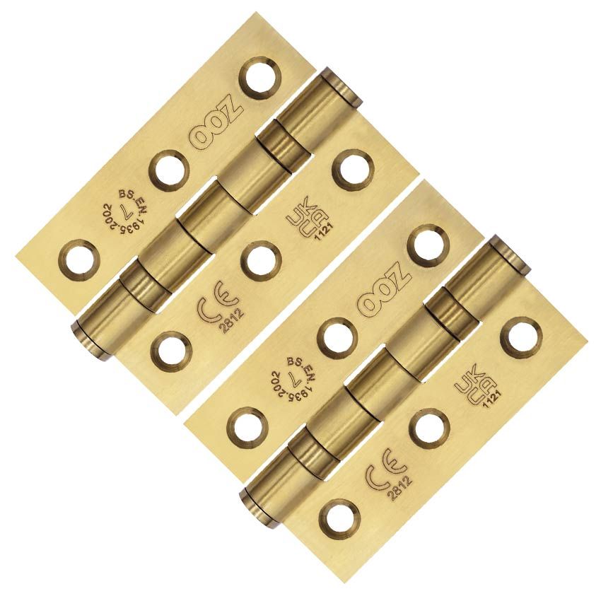 Picture of Grade 7 - 76mm x 50mm x 2mm Ball Bearing Hinge In PVD Satin Brass - ZHSS232-FD-PVDSB
