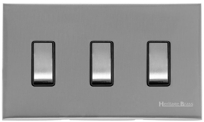 Picture of 3 Gang Rocker Switch (10 Amp) Double Plate In Satin Chrome - W35.520.SCBK