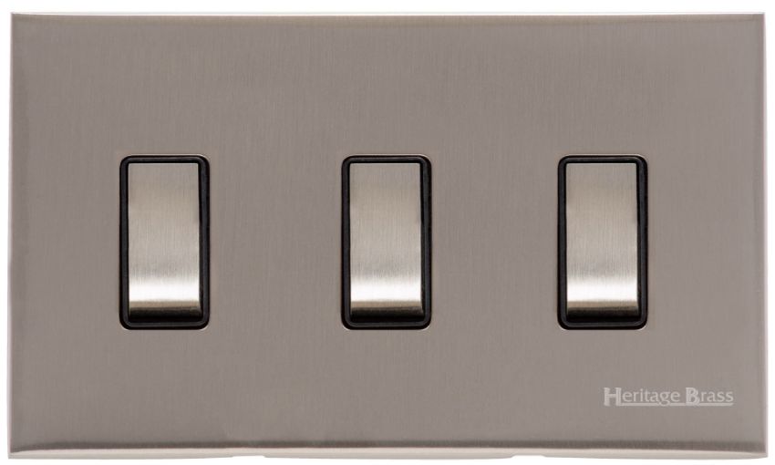 Picture of 3 Gang Rocker Switch (10 Amp) Double Plate In Satin Nickel - W05.520.SNBK