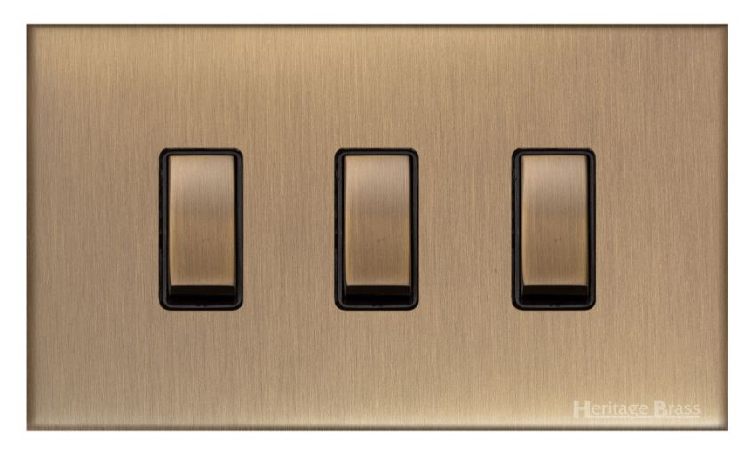 Picture of 3 Gang Rocker Switch (10 Amp) Double Plate In Antique Brass - W91.520.ABBK
