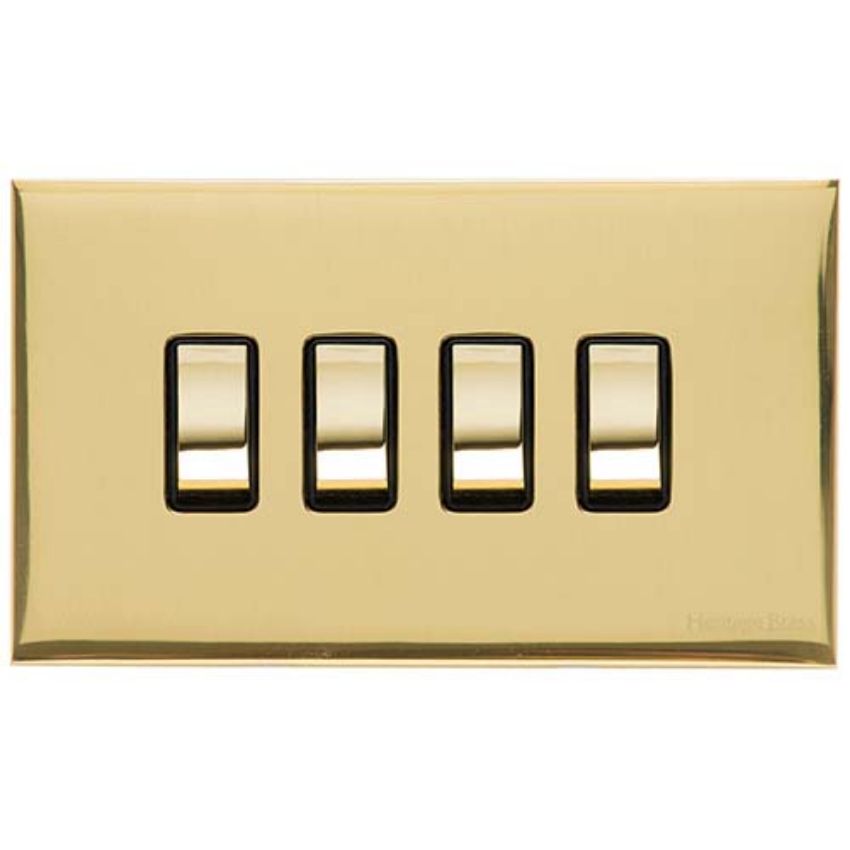 Picture of 4 Gang Rocker Switch (10 Amp) In Polished Brass- W01.530.PBBK