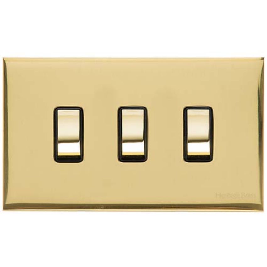 Picture of 3 Gang Rocker Switch (10 Amp) Double Plate In Polished Brass - W01.520.PBBK