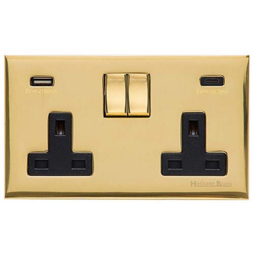 Picture of 1G 13A Socket with USB-A+C - Black - C-W01.2459.PBK