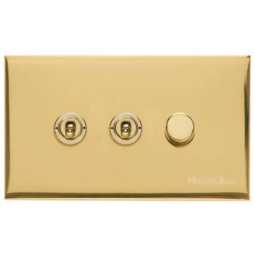 Picture of 3G Mixed Toggle Dimmer Switch 2xToggle 1xTED - Polished Brass - W01-2TOG-1TED