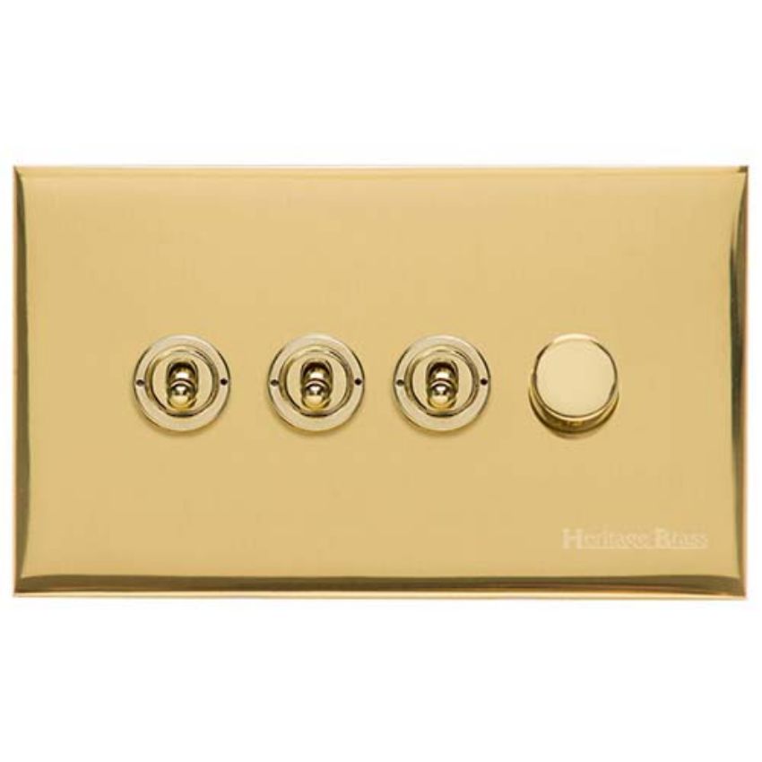 Picture of 4G Mixed Toggle Dimmer Switch 3xToggle 1xTED - Polished Brass - W01-3TOG-1TED
