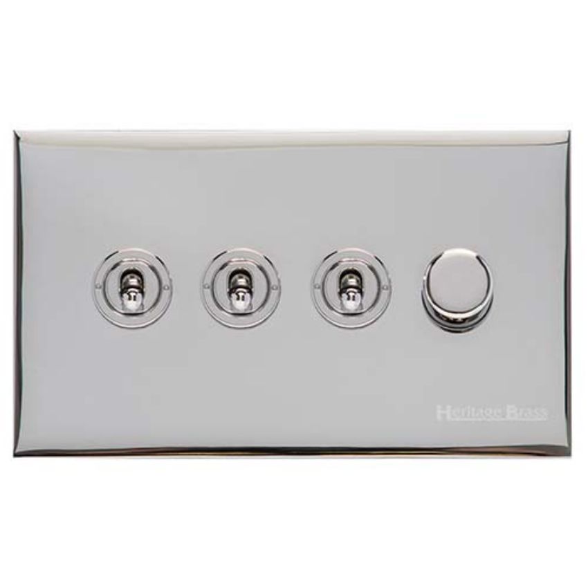 Picture of 4G Mixed Toggle Dimmer Switch 3xToggle 1xTED - Polished Chrome - W02-3TOG-1TED