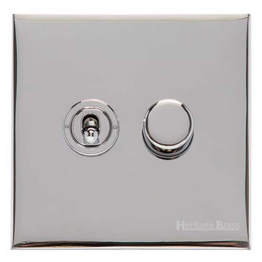 Picture of 2G Mixed Toggle Dimmer Switch 1xToggle 1xTED - Polished Chrome - W02-1TOG-1TED